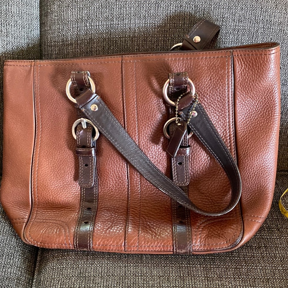 Coach Tote Bag 10954 Brown Pebbled Leather Gold Hardware Hobo Shoulder Purse